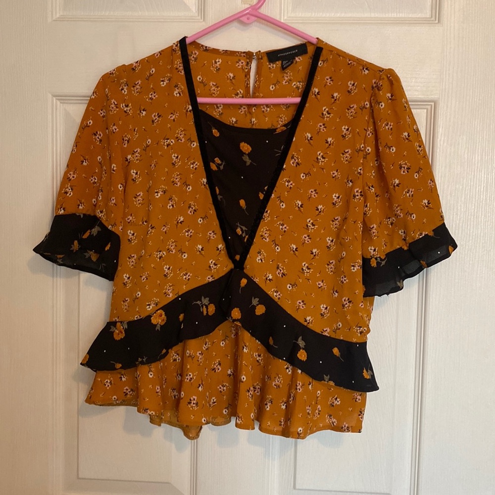 Fall floral and ruffled blouse